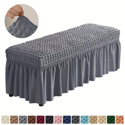 Long dining bench cover for living room or kitchen, featuring stretch, removable, and washable design.