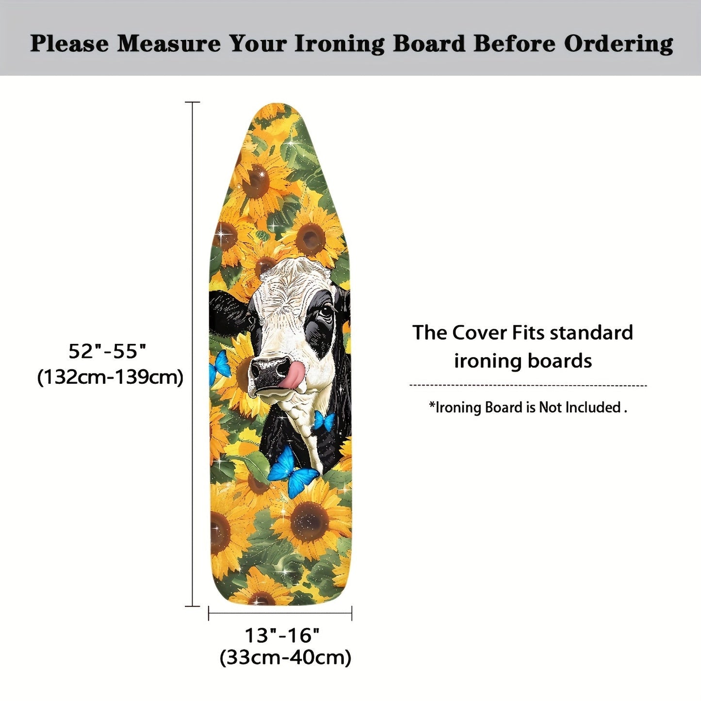 Ironing Board Cover with Sunflower Cow and Blue Butterfly Print, Dust-proof Cover with Padding, Tablecloth Mat Replacement Accessories for 1pc Ironing Board