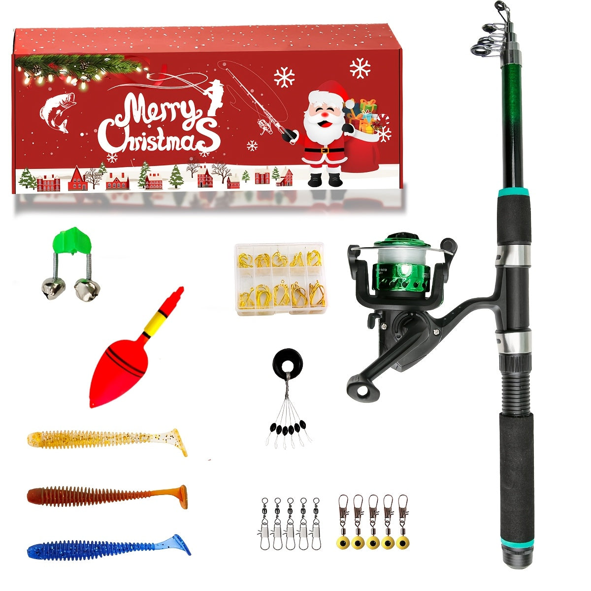 Travel-friendly telescopic fishing rod set with feeder, made of durable FRP, includes carp spinning pole, reel, baits, and hooks.