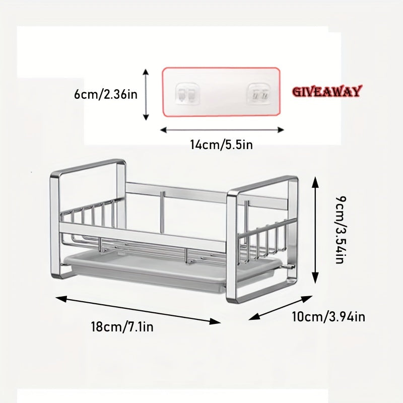 Get organized in the kitchen with this stainless steel drain rack. Stocked with essential items including a sponge wipe, steel wool ball, hand soap, sink cover, dish soap, dishwashing brush, and shelf.