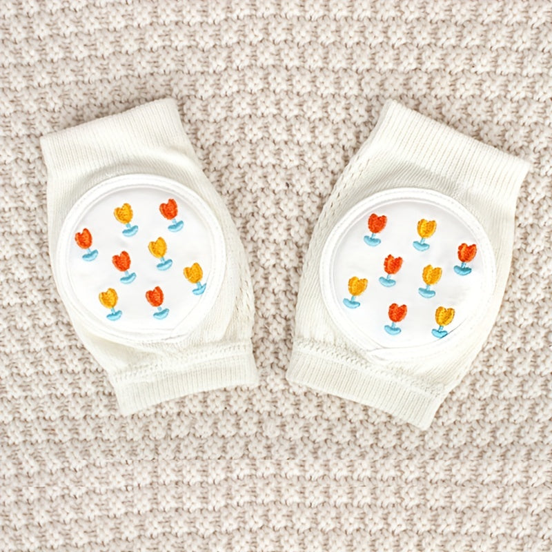 Knee pads with cartoon pattern, embroidered mesh protective pad for crawling, and elastic sponge elbow pads included.