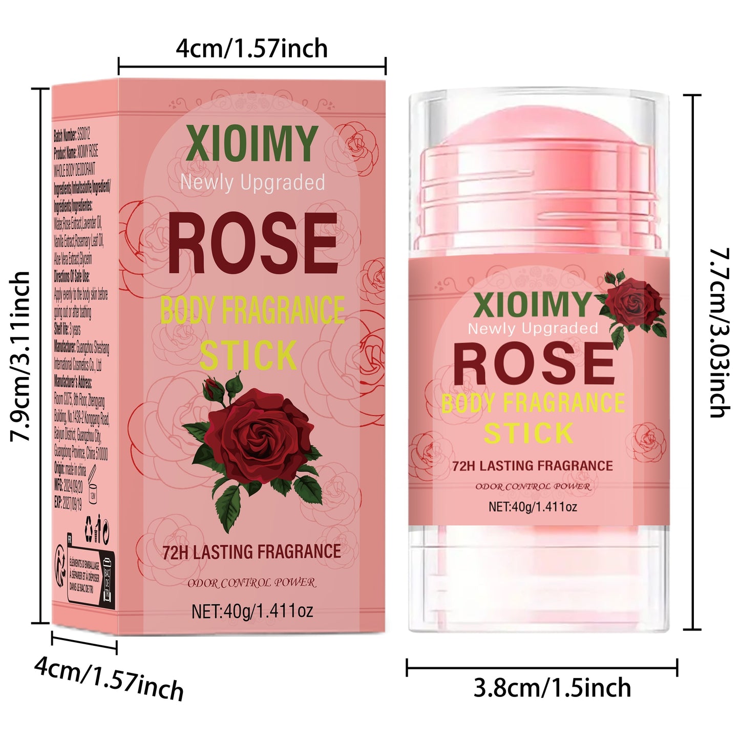 Xioimy Rose Body Fragrance Stick - Unisex deodorant, 1.411oz, 72-hour freshness, long-lasting rose scent, ideal for body, counteracts stubborn body odor & sweat.