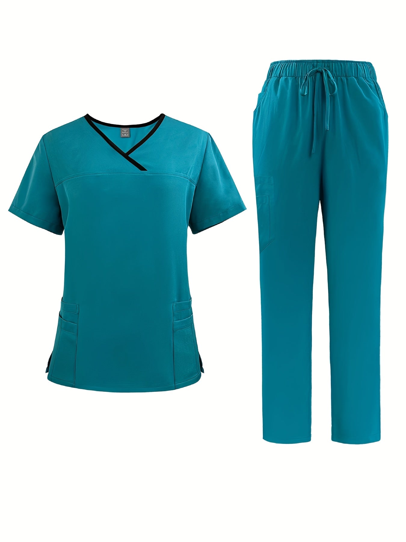 Stylish Polyester and Spandex Medical Scrubs Set with Pocket, V-Neck, and Casual Style