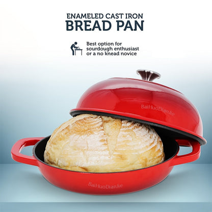 This BaiHuoDian Self-Basting Enamel Cast Iron Loaf Pan with Lid is a versatile 22.86 cm Round Dutch Oven that is Non-Toxic, Teflon & BPA Free. It provides Scratch Protection and is Oven Safe up to 500°F, making it ideal for baking homemade bread and