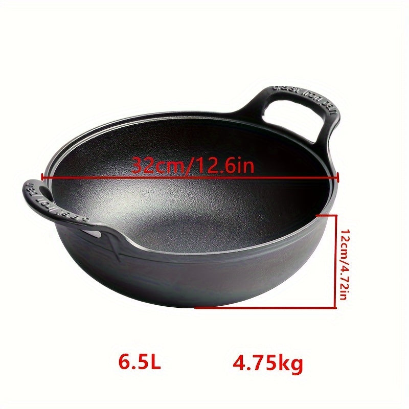 Traditional Chinese Wok Set with Wooden Lid - Includes Non-Stick Cooking Pot, Cast Iron Pan, Cookware, and Kitchen Accessories