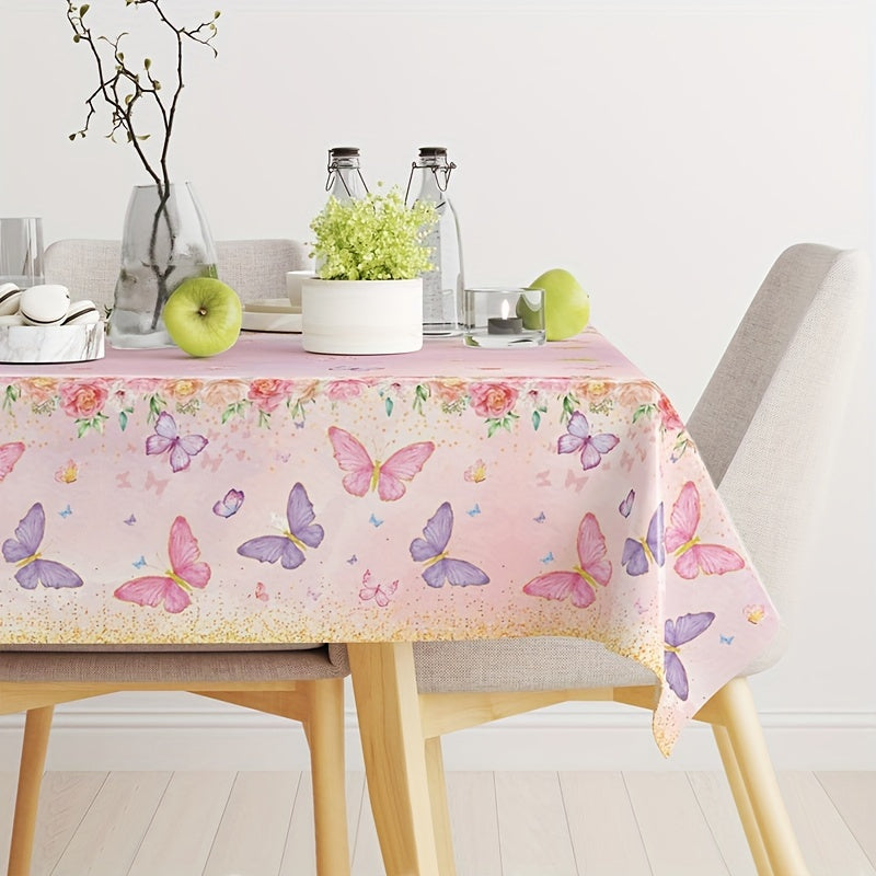 Lovely Pink Butterfly Disposable Tablecloth - Ideal for Weddings, Baby Showers, Gender Reveals & Birthday Parties