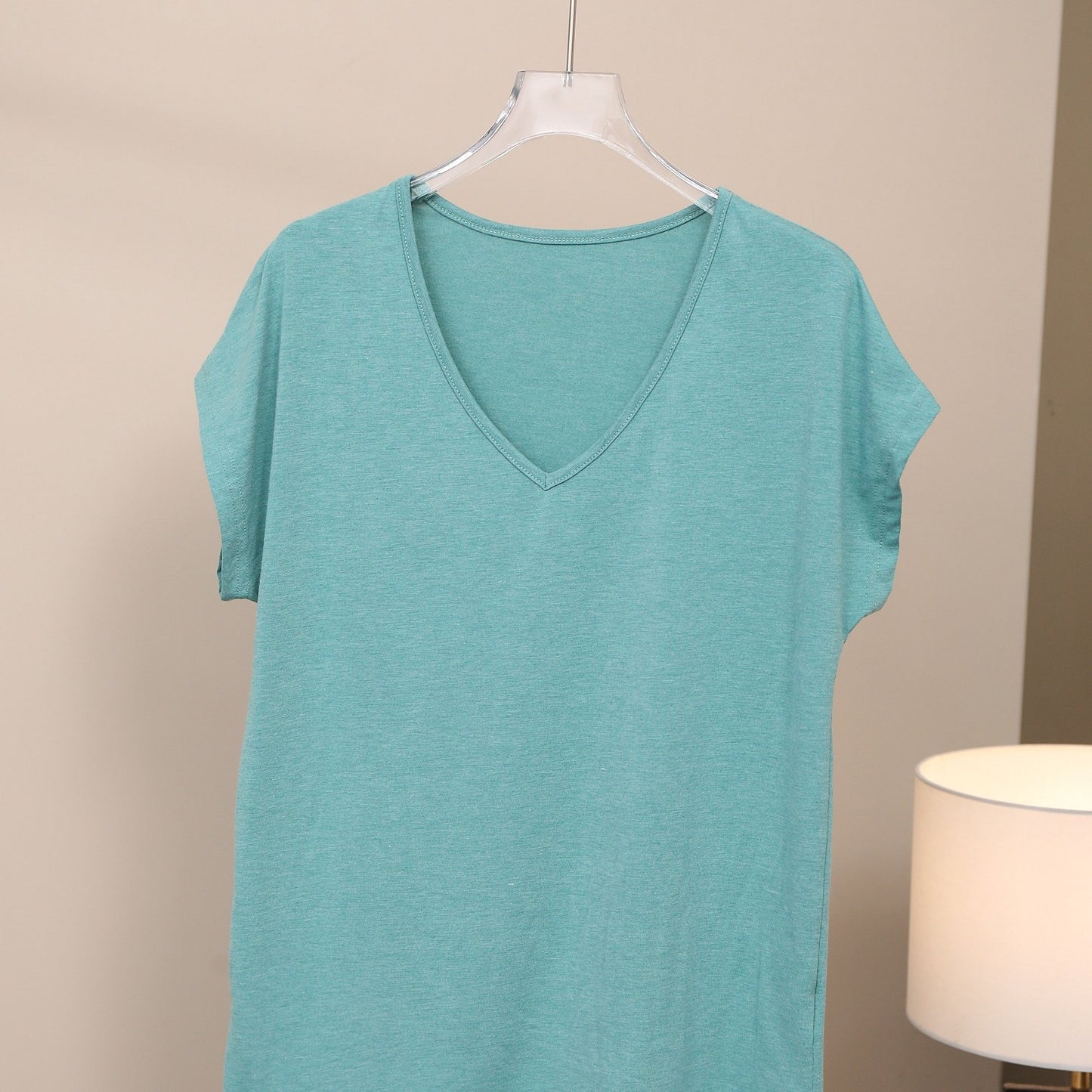 Women's Solid Color V Neck T-Shirt for Spring & Summer