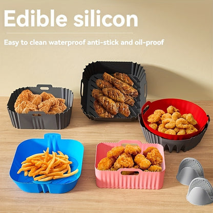 Set of 5 Square Silicone Liners for Air Fryer, Non-Stick, Easy to Clean, Food Safe, Reusable with Foldable Basket Inserts for Air Frying