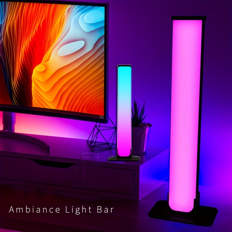 2 Smart LED light bars with RGB night light, controlled by remote and app. Syncs music for gaming TV and bedroom decoration. Also functions as a desktop lamp.