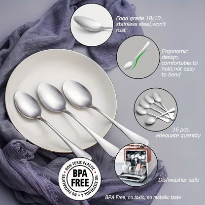 Set of stainless steel dinner spoons, dishwasher safe in 6/12 pieces.