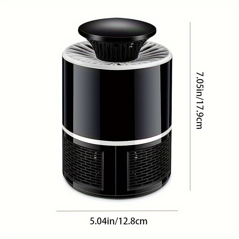 Sleek black USB-powered mosquito repellent lamp with low-decibel operation.Silent, automatic indoor device safe for youngsters and elderly.