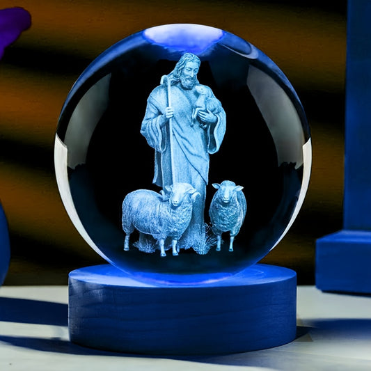 3D Laser Engraved Jesus The Good Shepherd Crystal Lamp - Church Souvenir Night Light.readFileSync