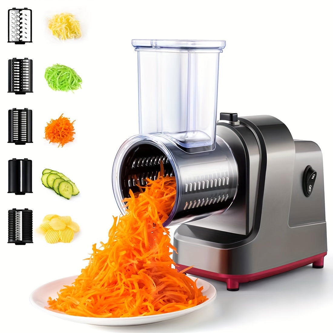 One piece of a metal kitchen vegetable slicer, European standard electric food processor for cutting vegetables. This kitchen appliance is a must-have for any cooking enthusiast.