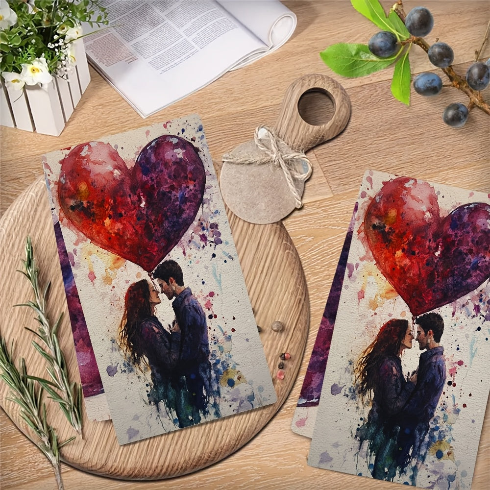 Set of 2 Romantic Heart Balloon Kitchen Towels - Made from Ultra Soft and Highly Absorbent Polyester, Machine Washable and Measures 40.64x60.96 cm - Features a Vibrant Artistic Design Perfect for Daily Use and Holiday Decoration, Dish Hand Towels