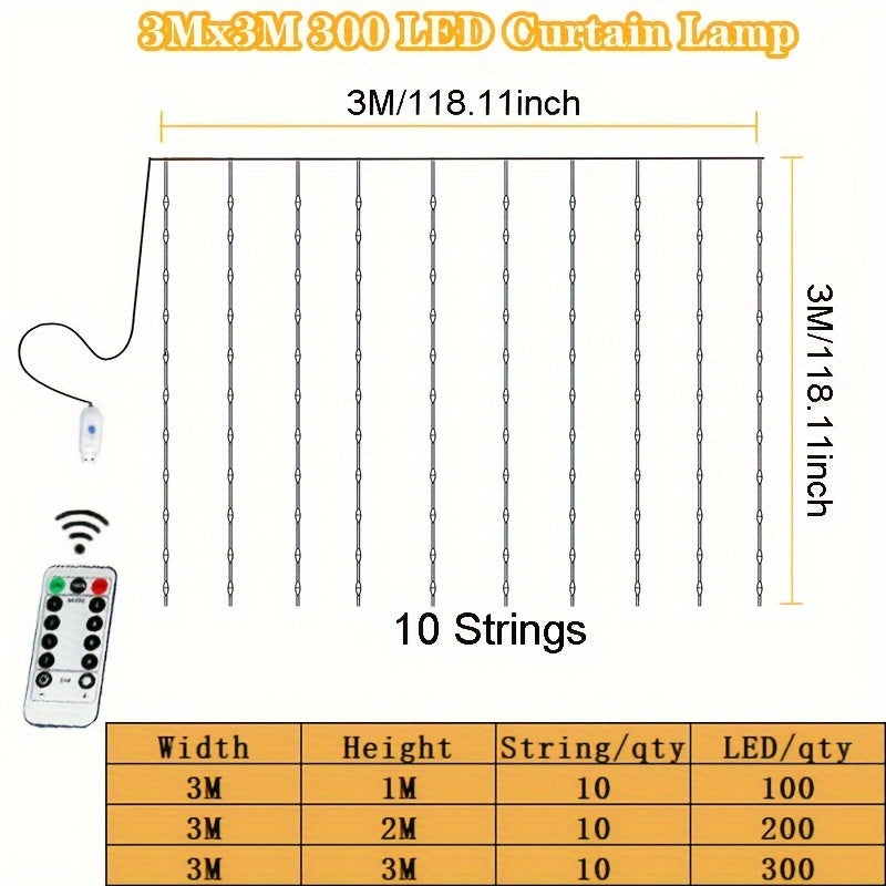 Светодиодные занавески с пультом управления, работающие от USB. 8 теплых белых режимов для спальни, внутреннего декора, свадеб и вечеринок.