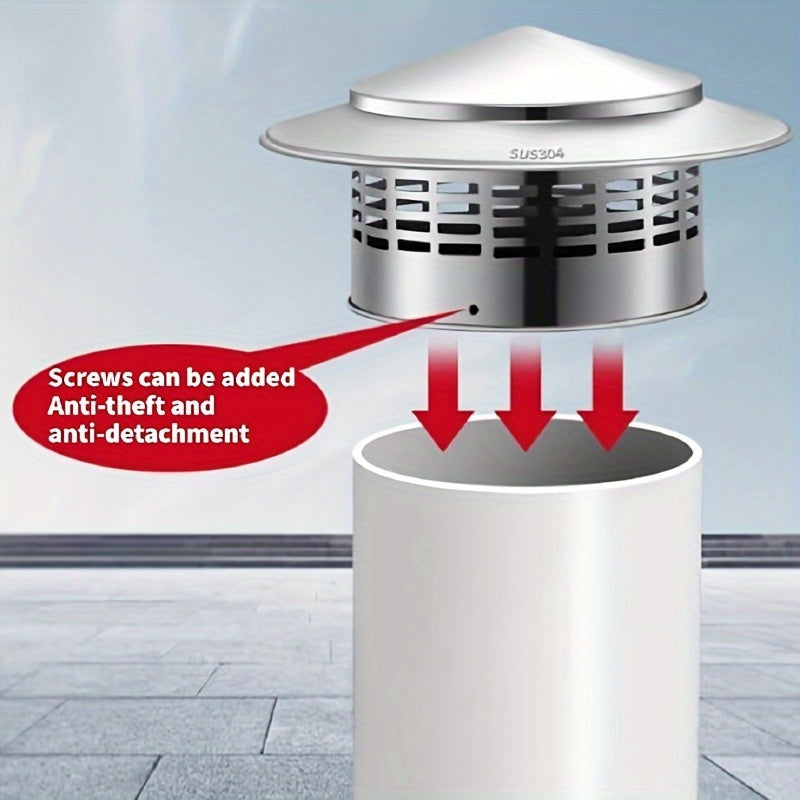 Stainless Steel Chimney Cap with Rain Protection Mesh and Chimney Bird Guard - Includes 1 Set of Hose Clamp and Chimney Cowl for Small Roof Vent Protection, Flue Pipe Cover, and Round Cap with 11.43 cm Inner Diameter.