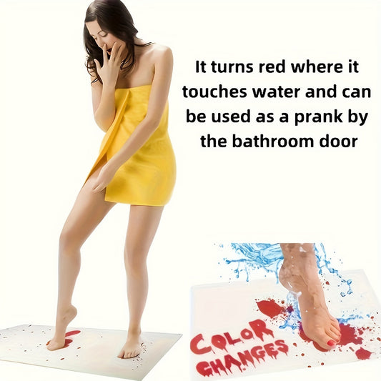 Transform your bathroom with our Spooky Color-Changing Bath Mat! This festive mat is perfect for Halloween and Christmas with its water-activated red to white transition. Made of fluffy vinyl, this rectangular floor mat is ideal for bathroom decor.