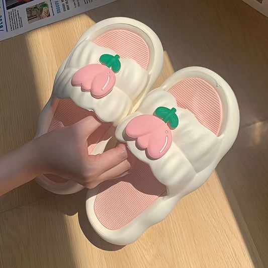 Women's cute tulip flower slides in sweet pink & white with non-slip thick sole. Hand washable PVC slippers with adorable petal design. All-season comfort shoes. Durable and slip-resistant