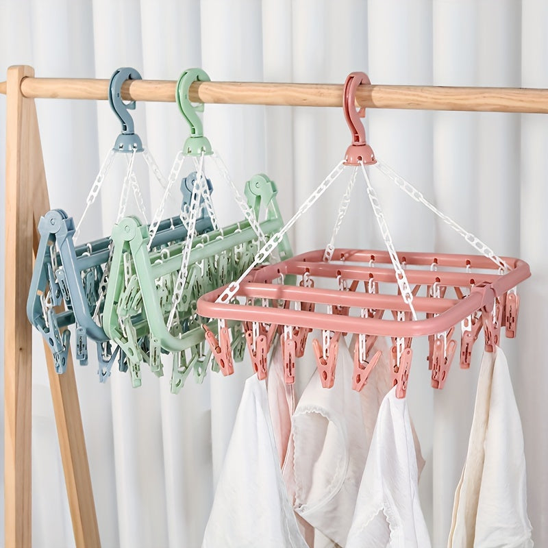 32-piece Folding Clip Hanger for Laundry, Plastic Hanging Rack with Large Capacity, Drying Rack for Socks and Underwear, Space-saving Organizer for Bedroom, Bathroom, Closet, Wardrobe, Home, Dormitory