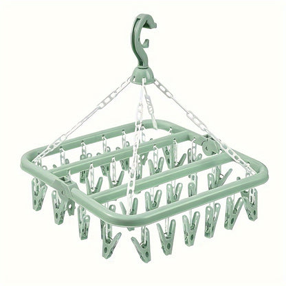 Compact 32-clip Folding Hanger for Laundry & Delicates - Strong Plastic Organizer