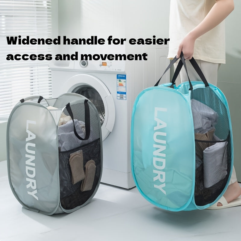 Contemporary Gray Foldable Laundry Basket with Stylish "Wash Me" Print - Portable Dirty Clothes and Linen Storage Solution, Multi-Compartment Design, Perfect for Different Room Styles, Laundry Baskets