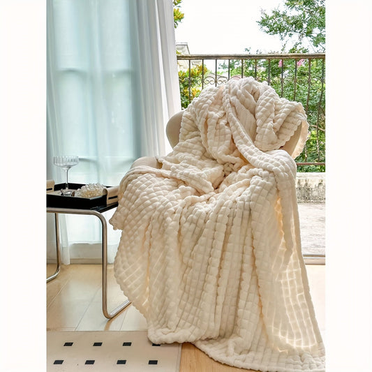 Checkered Faux Rabbit Fur Blanket - Warm and Cozy Throw for Couch, Bed, or Sofa - Soft and Soothing Blanket