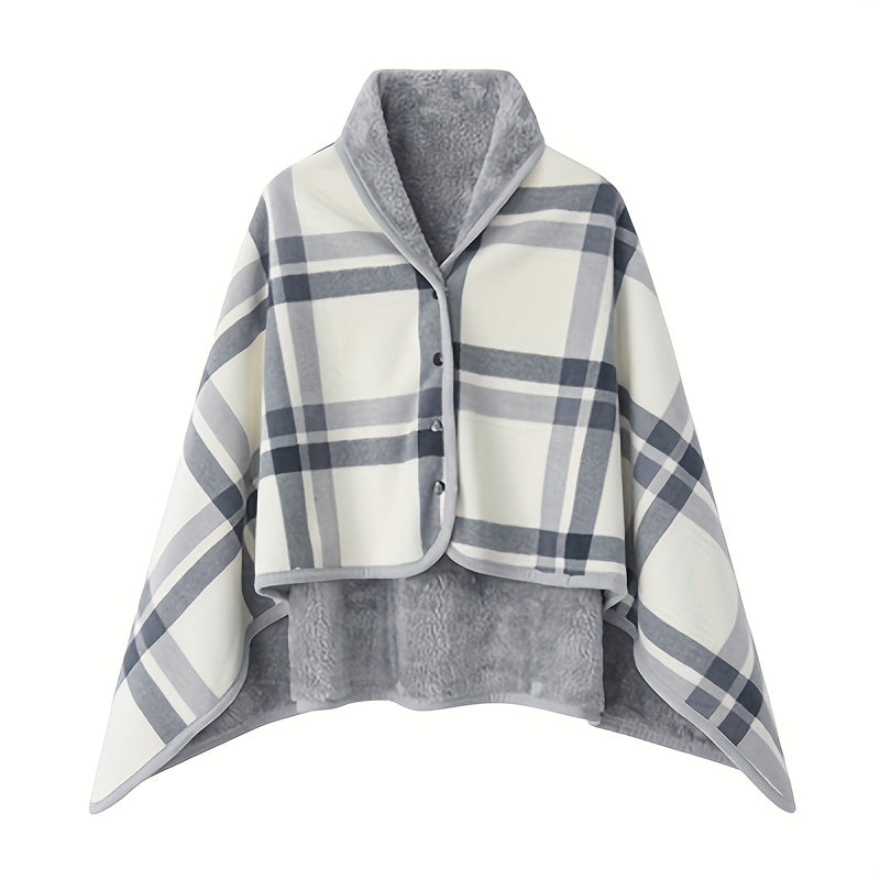 Thick Plaid Pattern Polar Fleece Throw Blanket - Multifunctional Shawl Blanket with Double Layer, Perfect for Autumn and Winter Office Wear