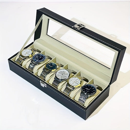 Large capacity watch storage box with 6 slots, perfect for both men and women. Ideal for storing mechanical and electronic watches.