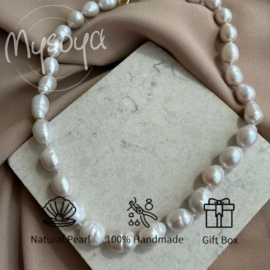 Exquisite handcrafted baroque pearl necklace featuring 10-12mm natural freshwater pearls. This stunning piece of jewelry comes beautifully packaged in a gift box, making it the perfect accessory for both daily wear and special occasions.