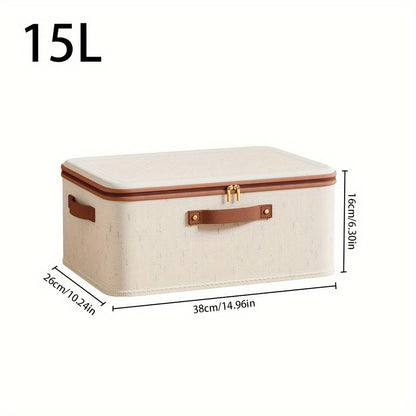 Portable Rural Style Organizer - Large Capacity Linen Storage Bin with Lid, Scratch & Wear Resistant; Foldable for Clothes, Blankets, Toys, Books