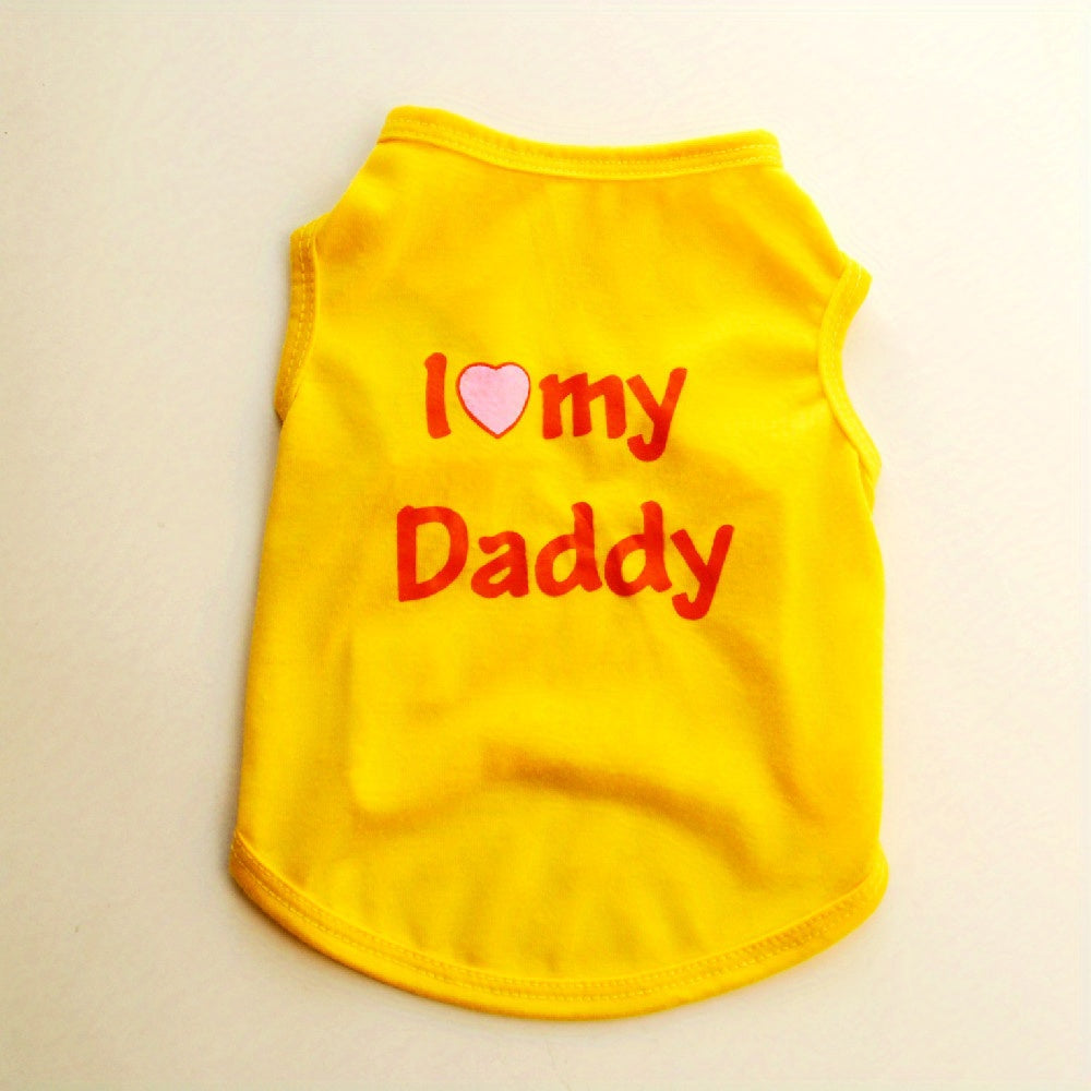 Cute 'I Love My Daddy/Mommy' graphic pet vest for summer parties, suitable for dogs and cats.