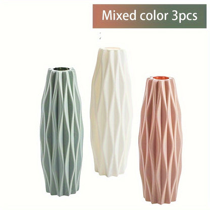 Set of Nordic plastic vases inspired by ceramic, perfect for home decor on special occasions such as St. Patrick's Day and Easter, or as a spring addition to living rooms, dining tables, or beauty rooms.