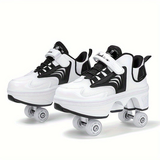 Boy's trendy skate shoes with detachable wheels and non-slip fastener