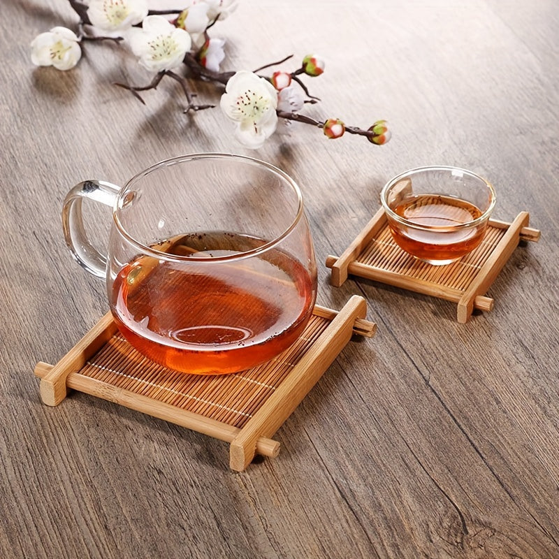 Bamboo Tea Coaster Set with Tray - Stylish and Functional Cup Mat for Home and Restaurant Use - Ideal for Holiday Celebrations and Special Occasions such as Halloween, Christmas, Ramadan, Elderly Appreciation Day, and Graduation Season.