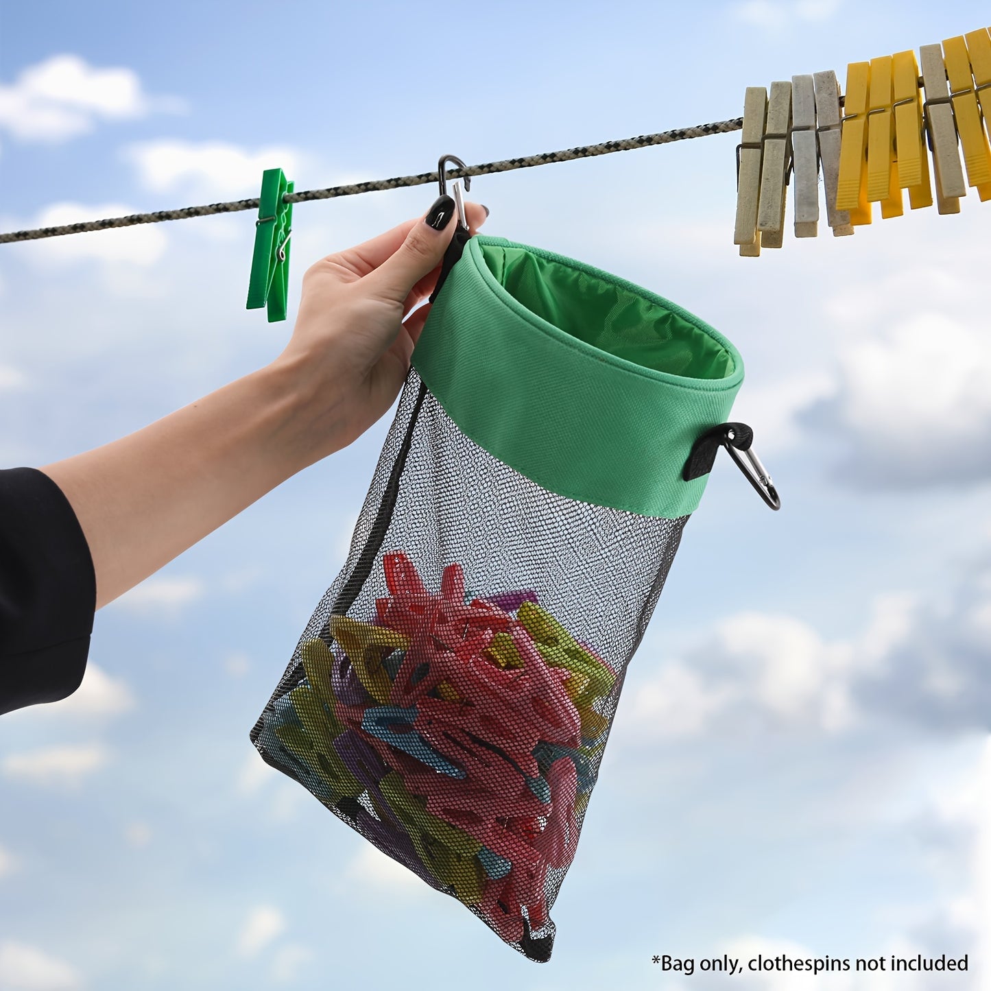 1pc Hanging Mesh Clothespin Storage Bag, Outdoor Organizer with Drawstring, Ideal for Laundry and Home Organization.