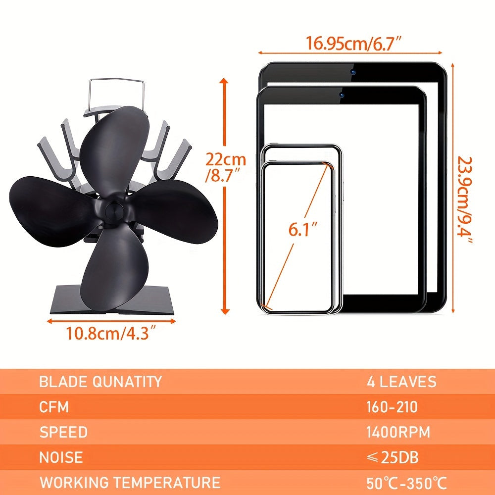 Get the EcoPulse 4-Blade Aluminum Heat Powered Fireplace Fan for Wood Stove - No Electricity Required, operates quietly, distributes heat efficiently, and comes with various components for easy portability.