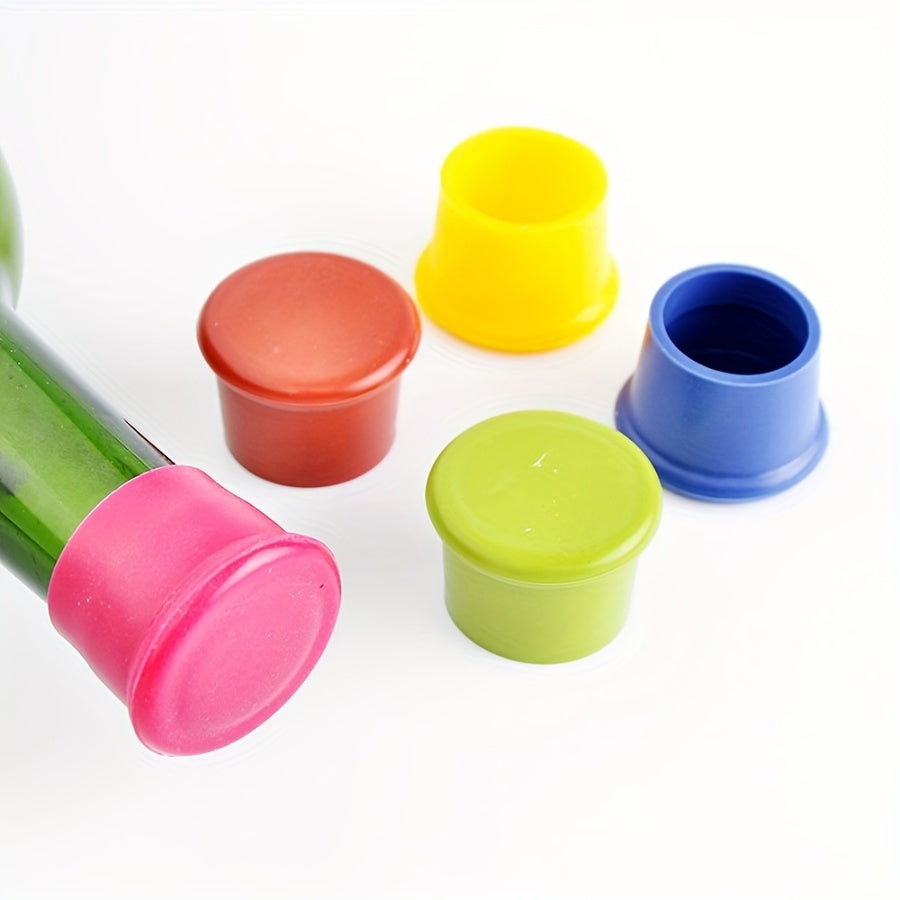 5 silicone wine stoppers designed to preserve freshness of beverages such as beer, champagne, and other drinks; summer beverage accessories for the home kitchen.