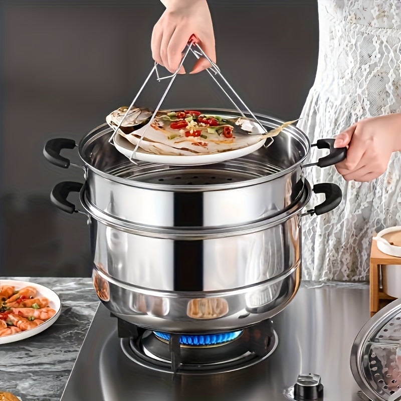 Top Pick: Versatile 3-Layer Stainless Steel Steamer with Lid - Perfect for Cooking Vegetables, Dumplings, Soup, Sauce, and More - Works with Induction Cooktops and Gas Stoves