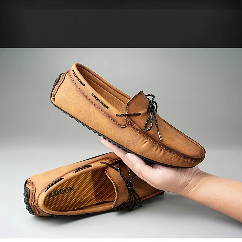 Men's bowknot moccasin loafers, comfy non-slip slip-on driving shoes for spring and summer.