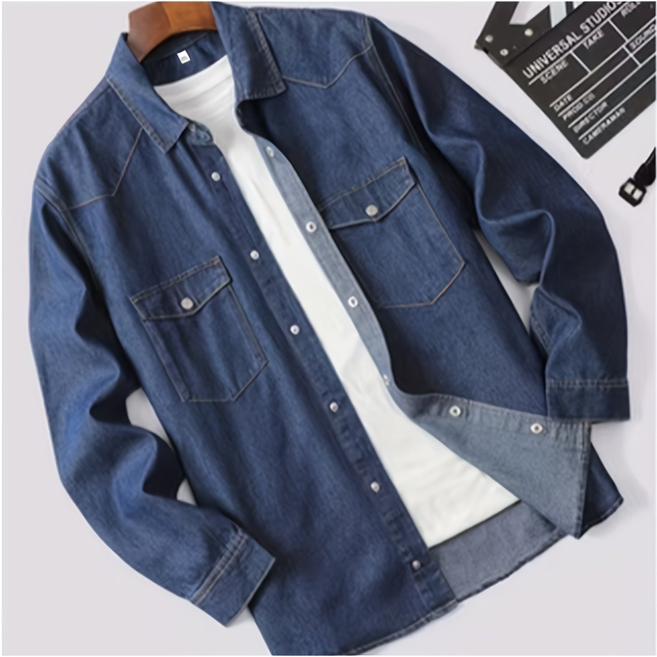 Plus-size men's stylish denim shirt