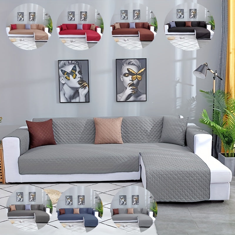 Waterproof, reversible L-shaped sofa slipcover for pets, ideal for home decor.