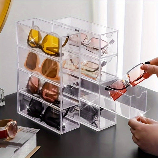 Clear Acrylic Sunglass Display Case with Drawers, Organize Your Eyeglasses in Style! Ideal Storage Solution for Women's Eyewear, Stackable Design for Easy Collection Management