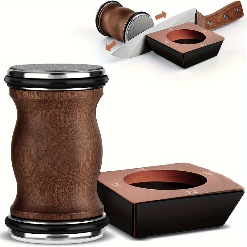 Elegant Diamond-Roll 4-Sided Knife Sharpener with Wooden Handles - Ideal for Precision Cutting - Great Gift for Cooking Enthusiasts