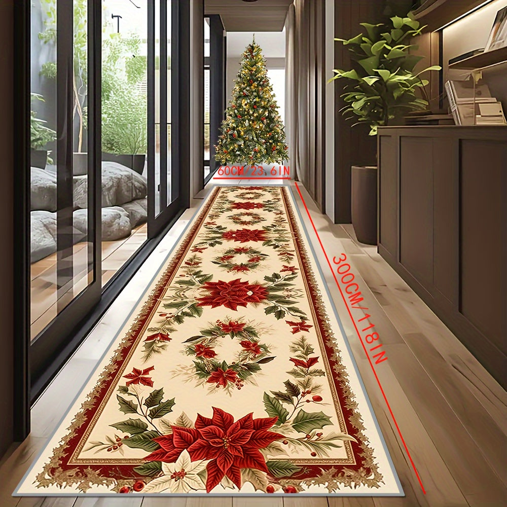 Indulge in the opulence of our Crystal Velvet Christmas Mat, boasting a plush 850g/m² weight and a luxurious 6mm thickness. Adorned with a stunning Poinsettia Flower design, this non-slip and dirt-resistant mat is incredibly soft and comfortable for any