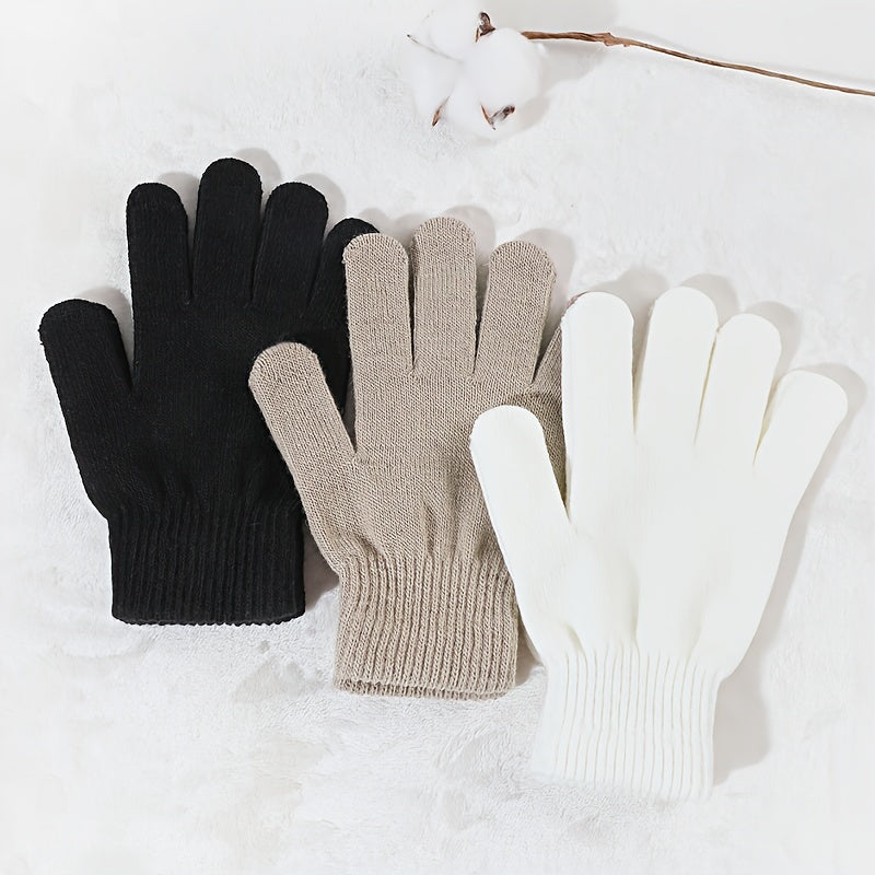 Three Pieces of Women's Cozy Knit Gloves - Available in Solid Colors, Perfect Fit for Outdoor Activities, Keeping you Warm and Protected from the Wind, Easy to Wash in the Machine