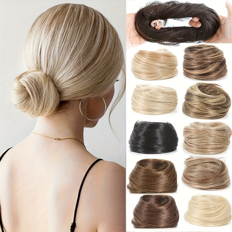 Stylish synthetic hair bun ponytail extension for women, great for both parties and casual wear.