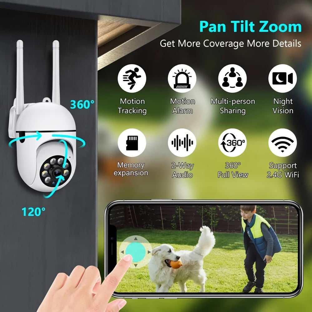 1080p FHD Smart Home Security Camera with Color Night Vision, Pan/Tilt/Zoom, Wireless Indoor/Outdoor, Bidirectional Audio, Pet Movement Tracking