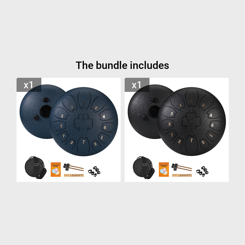 30.48 cm 13-note steel tongue drum in C key, petal shape, with drum mallets, carry bag, and music book. Ideal for music concerts, spiritual healing, yoga meditation, and Eid Al-Adha Mubarak.