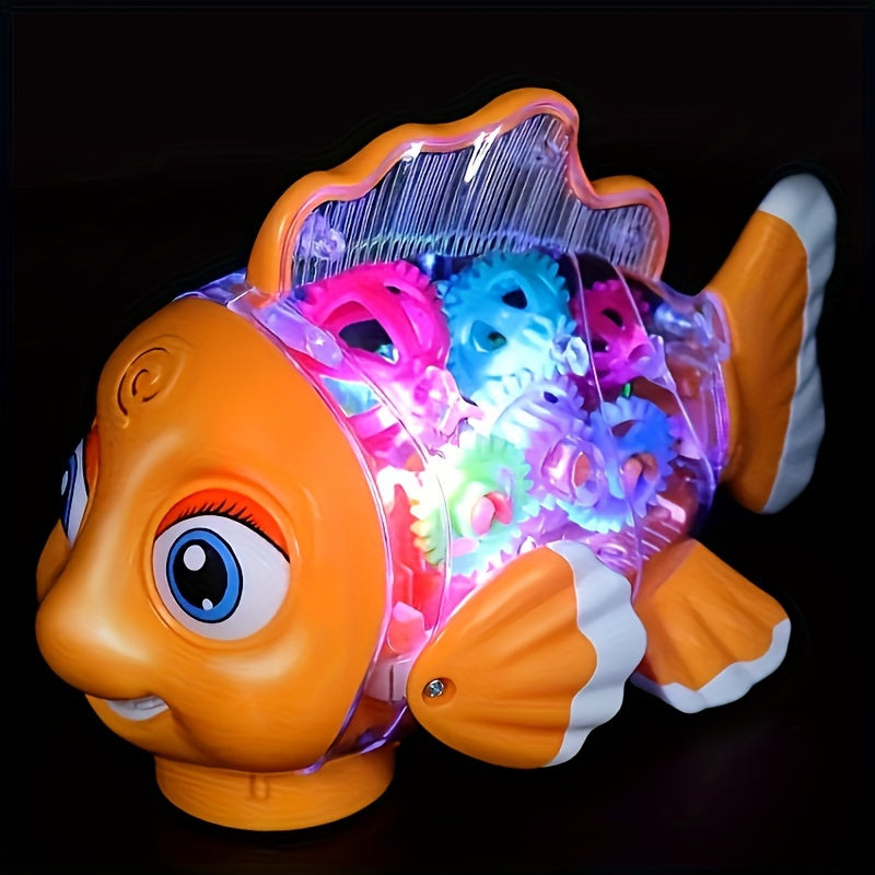 Kids' Clown Fish Swing Toy, Educational Light-Up Musical Transparent Swimming Fish Toy for Children, Perfect for Christmas, Halloween, and Festivals