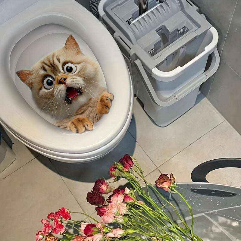 Whimsical toilet sticker featuring a peeking cat adds humor and charm to home decor. Easy to apply on ceramics, single-use with semi-matte finish for a quirky touch.